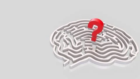 The White Brain maze and  question mark  for sci or creative concept 3d ren.. イラスト素材