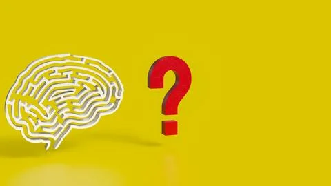 The White Brain maze and  question mark  for sci or creative concept 3d ren.. 스톡 일러스트