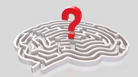 The White Brain maze and  question mark  for sci or creative concept 3d ren.. Stock Illustration