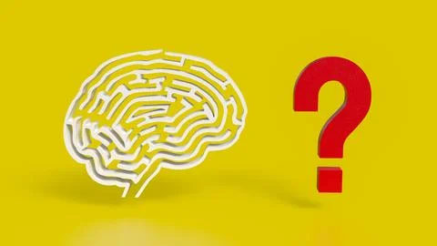 The White Brain maze and  question mark  for sci or creative concept 3d ren.. Stock Illustration