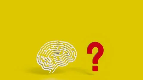 The White Brain maze and  question mark  for sci or creative concept 3d ren.. 스톡 사진