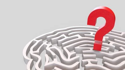 The White Brain maze and  question mark  for sci or creative concept 3d ren.. 스톡 사진