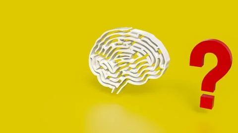 The White Brain maze and  question mark  for sci or creative concept 3d ren.. 스톡 사진