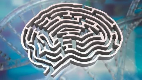 The White Brain maze on DNA background  for sci or creative concept 3d rend.. 스톡 일러스트