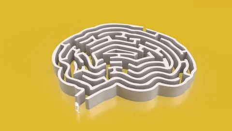 The White Brain maze on Yellow  background  for sci or creative concept 3d .. イラスト素材