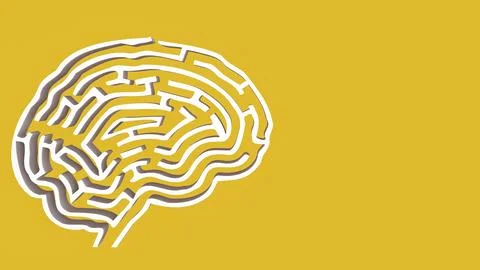 The White Brain maze on Yellow  background  for sci or creative concept 3d .. Stockillustratie