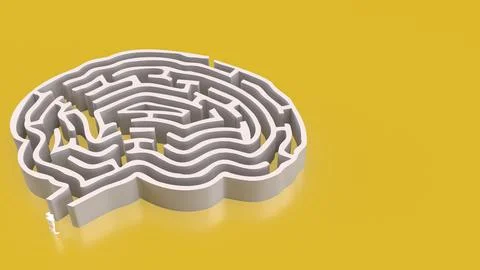 The White Brain maze on Yellow  background  for sci or creative concept 3d .. Stock Illustration