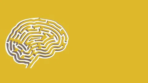 The White Brain maze on Yellow  background  for sci or creative concept 3d .. 스톡 일러스트