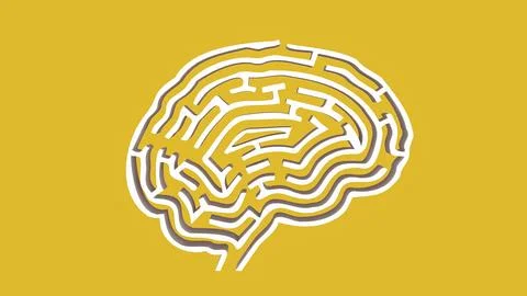 The White Brain maze on Yellow  background  for sci or creative concept 3d .. Stock Illustration