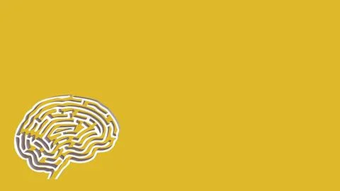 The White Brain maze on Yellow  background  for sci or creative concept 3d .. 스톡 사진
