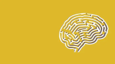 The White Brain maze on Yellow  background  for sci or creative concept 3d .. 스톡 사진