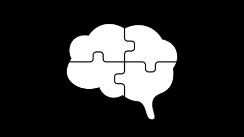 White brain shape made of four puzzle pieces Stock Footage 347515637