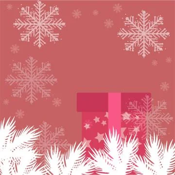 White branches of a Christmas tree, falling pink snowflakes on a pink background Stock Illustration