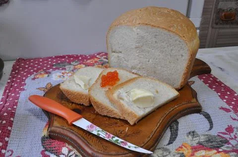 White bread on a board 스톡 사진