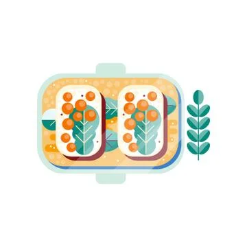 White bread with butter, red caviar and green leaf. Delicious sandwiches on Stock Illustration