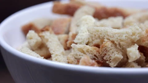 White Bread Crackers Rotating. Bread Crispy Crackers From White Bread Rotated In 스톡 동영상 221623946