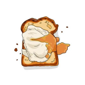 White bread with fried  half-cooked melted yolk egg on top  for breakfast and br Illustration