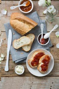 White bread with jam Stock Photos