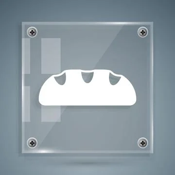 White Bread loaf icon isolated on grey background. Square glass panels. Vector Illustrazione stock