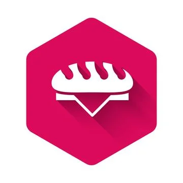 White Bread loaf icon isolated with long shadow background. Pink hexagon bu.. Illustrazione stock