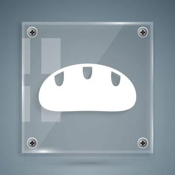 White Bread loaf icon isolated on grey background. Square glass panels. Vecto Stock Illustration