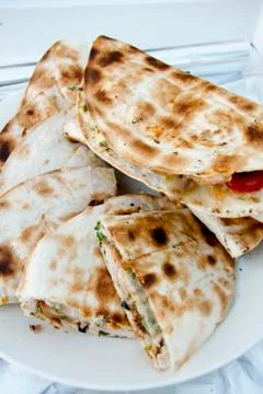 White bread with meat packed on white dish Stock Photos