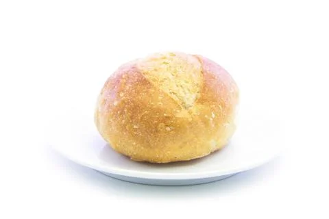 White bread round shape on white plate ingredient Stock Photos
