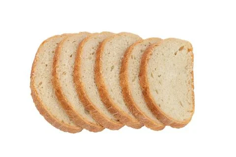 White bread slices isolated on white background, long loaf. Objects from abov Stock Photos