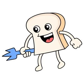 White bread smiling friendly carrying a fork while eating, doodle icon image  Illustrazione stock