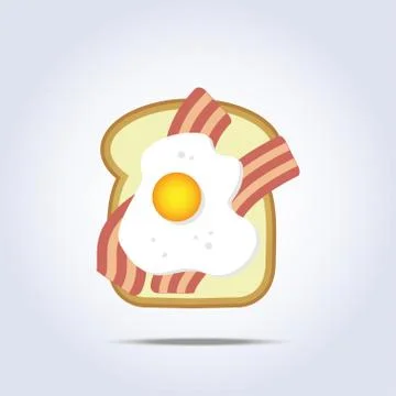 White bread toast icon with bacon and egg Stock Illustration