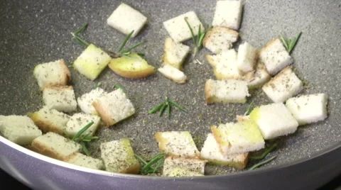 White bread toasting in frying pan  Stock Footage 47965865