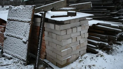 White brick pallet in building materials warehouse, high angle Stock Footage 122008854