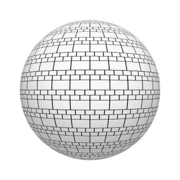 White brick pattern texture of sphere or ball, geometric shape isolated on wh Stock Illustration