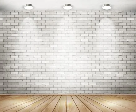 White brick room with spotlights. vector. Stock Illustration