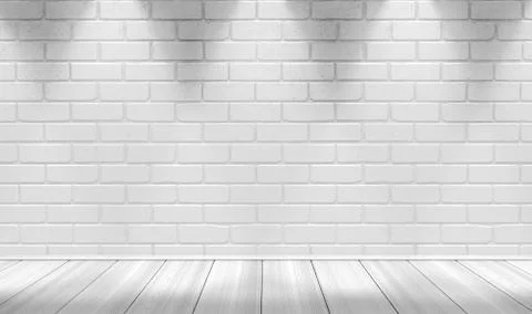 White brick wall background and light lamp. 3d illustration 스톡 일러스트