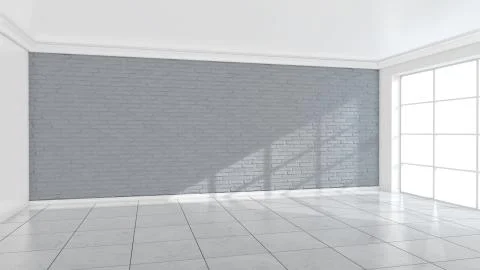 White brick wall background in room. Texture horizontal wallpaper. 3d 스톡 일러스트