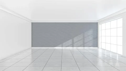 White brick wall background in room. Texture horizontal wallpaper. 3d Illustrazione stock