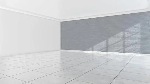 White brick wall background in room. Texture horizontal wallpaper. 3d Stock-Illustration