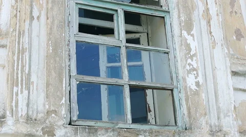White brick wall of the building, broken Windows Video stock 57324863