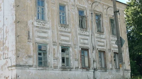 White brick wall of the building, broken Windows Video stock 57324878