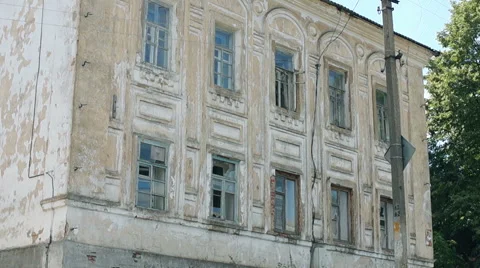 White brick wall of the building, broken Windows Video stock 57324912