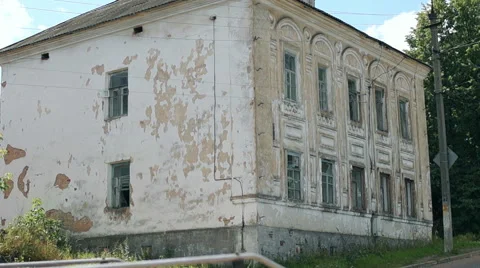 White brick wall of the building, broken Windows Video stock 57324943