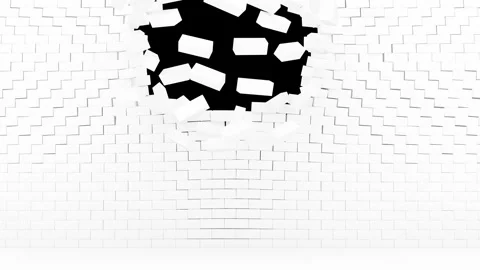 White brick wall collapsing 3d style alpha channel Stock Footage 201272781