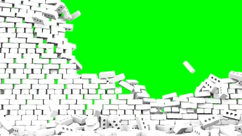 White brick wall destroy on green screen 4k Stock Footage 155394694