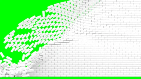 White brick wall destruction collapsing on green background Stock Footage 150584065
