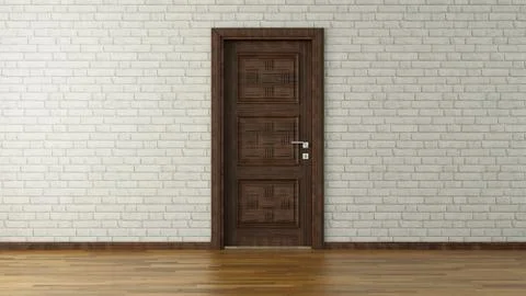 White brick wall with door3d rendering Stock Illustration