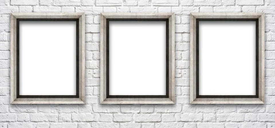 White brick wall with a frame to insert pictures and text Stock Photos