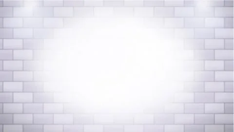 White brick wall illuminated by a central spotlight, casting a bright glow .. Stock Footage 346794274