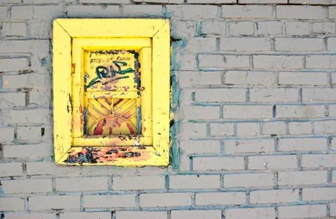 White brick wall with old window Stock Photos
