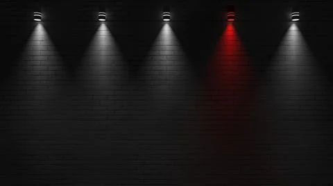White brick wall with red lamp. 3D render Stock-Illustration